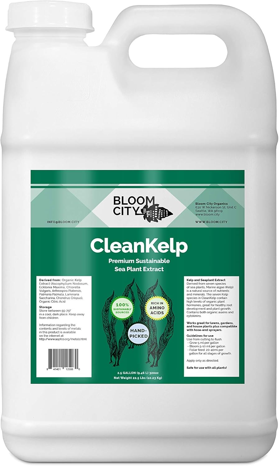 Organic Liquid Seaweed and Kelp Fertilizer Supplement by Bloom City, 2.5 Gallon (320 oz) Concentrated Makes 1800 Gallons