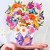 APOTODITO Mini Birthday Cards, Birthday Gift Card with Music and Light, Flower Bouquet 3D Card with Butterflies for Mom, Women, Wife (Butterfly & Daisy)