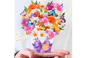 APOTODITO Mini Birthday Cards, Birthday Card with Music and Light, Flower Bouquet 3D Card with Butterflies for Mom, Women, Wife (Birthday Daisy)