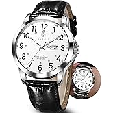 Taxau Men's Watches Leather Band Stainless Steel Quartz Analog Watch Luxury Waterproof Watches for Men Dress Men's Wrist Watch with Day Date Arabic Numeral Relojes para Hombre