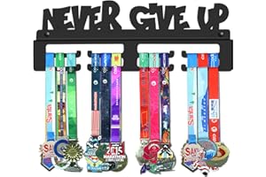 GENOVESE Never Give Up Medal Holder Display Hanger Rack Frame,Super Sturdy Black Steel Metal, Wall Mounted Sports Medals