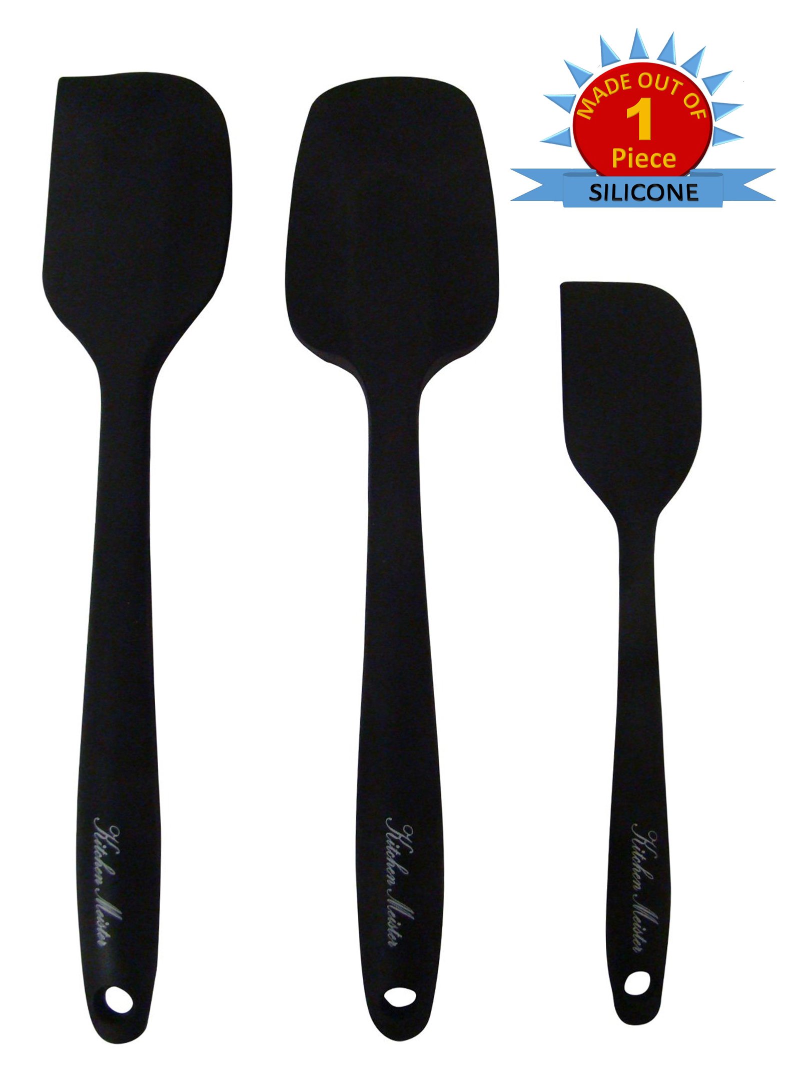 Silicone Kitchen Cooking Utensil Spatula 3 Piece Set, 1 Spoon Spatula