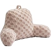 Aimuan Reading Pillow Checkered Bed Rest Wedge Backrest Checkerboard Pillow with Arms Back Support for Sitting Up in Bed Cushion Incline Rest Sleeping Snoring Pillow (Beige,Large)