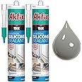 Akfix 100E RTV Gray Silicone Caulk (1x10.1 fl.oz.) - 100% Waterproof Silicone Sealant for Kitchen and Bathroom, Shower, Bathtub, Toilet, Sink, Window and Door, No Discoloring | Grey, 2 Pack