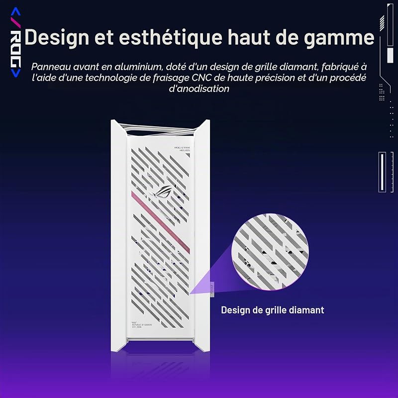 ROG Strix Helios II White Edition – Boîtier Gaming EATX (Panneaux latéraux en Verre trempé Double, Prend en Charge Les Cartes Graphiques jusqu'à 450 mm et radiateurs jusqu'à 420 mm de Long)