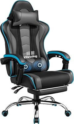 Cadeira gaming com massageador cadeira de escritório com apoio para os pés cinzento