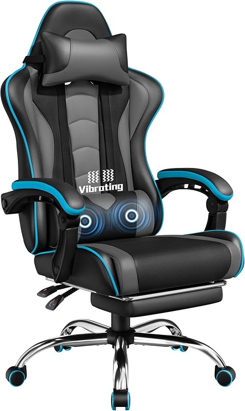 Cadeira gaming com massageador cadeira de escritório com apoio para os pés cinzento