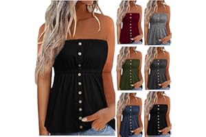 Binmer Button Strapless Bandeau Tank for Women Sleeveless Backless Tube Tops Summer Sexy Casual Beach Holiday Shirt Blouse