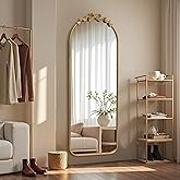 Besdomus Arched Mirror Full Length: 21"x56" Bow Gold Arch Floor Mirror - Antique Baroque Traditional Ornate Standing Mirror for Entryway/Cloakroom/Bedroom - Home Decor for Fashion-Conscious