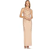 Adrianna Papell Womens Beaded Column Long Dress