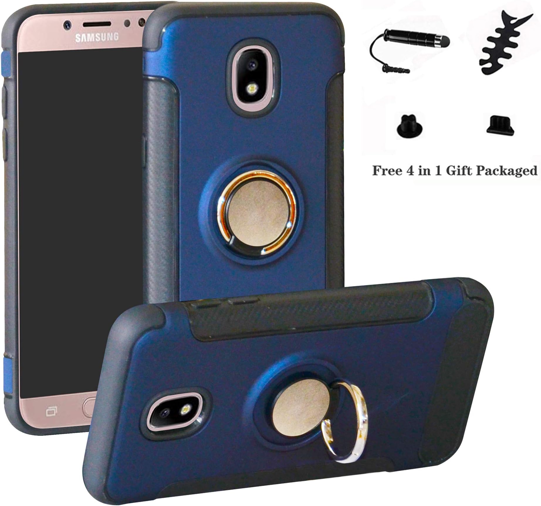 Galaxy J7 2017 Case,LFDZ 360 Degree Rotating [Ring Holder Kickstand] Flexible Soft TPU Silicone Hybrid Cover for Samsung Galaxy J7 2017 / J730 /J7 Pro Smartphone(Not fit Galaxy J7 2015/2016),Dark Blue