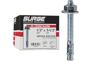 SURGE BUILDING PRODUCTS Surge BP - 1/2" x 5-1/2" Zinc-Plated Wedge Anchors for Concrete and Cement | Heavy-Duty Expansion Anchor (Box of 50)