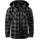 Mens Flannel Hoodie Lightweight Button Down Long Sleeve Shirts with Pocket | Flannel Hooded Shirts, Plaid Shirt, Casual, Stylish, Soft, Warm, Breathable, Daily Wear, Outdoor, Hiking, Vacation, with Hood