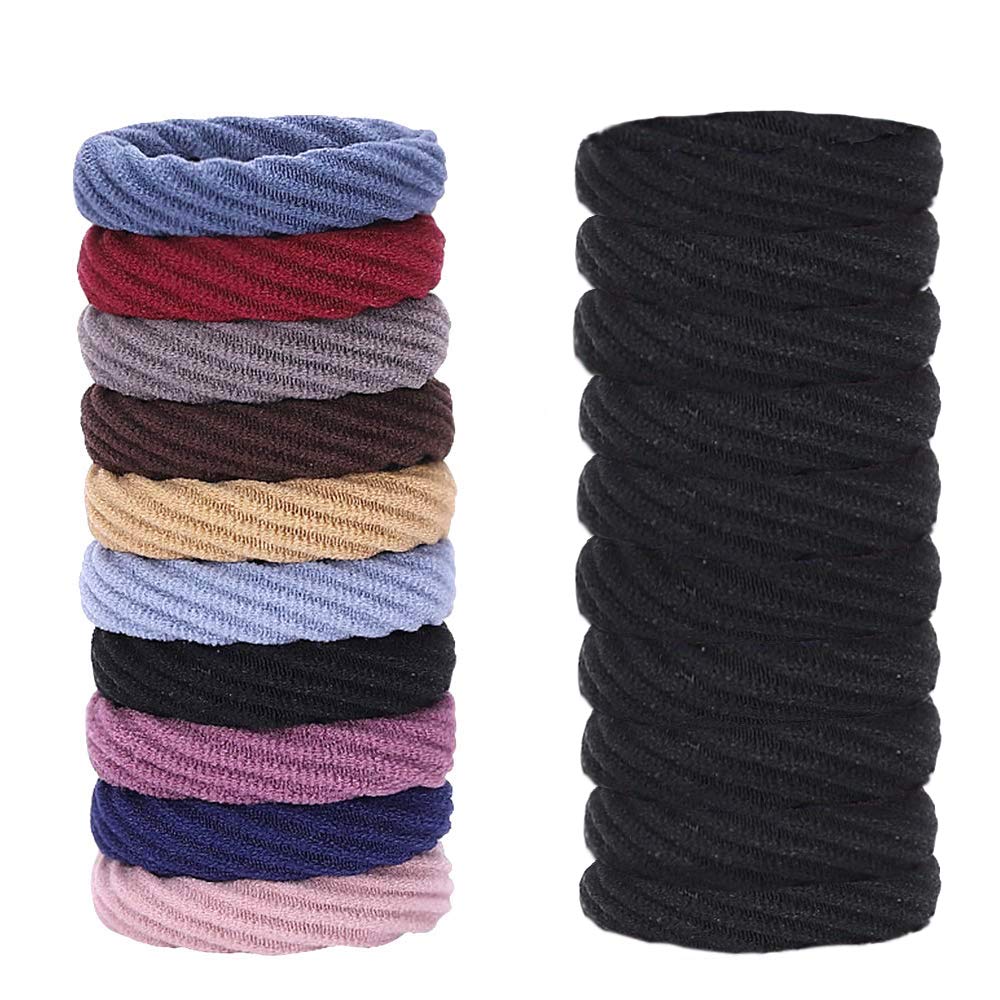 20 Pieces Cotton Hair Ties Seamless Elastic Hair Bands Thick Ponytail Band 4.5cm in Diameter Hair Accessories for Women and Girls (Multicolored+Black)