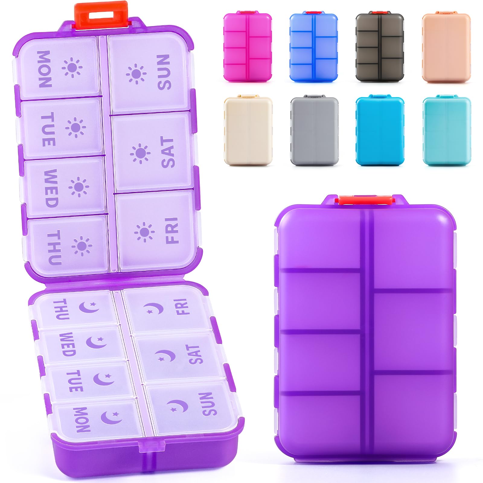 Photo 1 of NEW Foldable & Double Protection Portable Weekly Pill Organizer 2 Times A Day with Etched Labels, AM PM 7 Day Week Medicine Box, Daily Travel Pill Case Dispenser for Vitamin, Supplement - Clear Purple