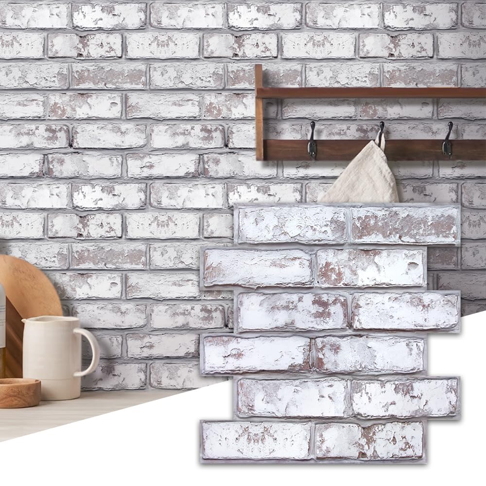 Photo 1 of Commomy 10 Pcs 3D Faux Brick Wall Panels -11.8"X11.8" Small Size PVC Brick Peel and Stick Tiles Backsplash DIY Brick Wallpaper Wall Tile for Bedroom, Living Room, Kitchen, Fireplace, RV