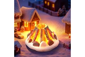 Hiboom Christmas Village Accessories, Camp Fire Fake Fire Pit Figurine with LED Lights, Battery Operated 2.5" Christmas Village Display, Xmas Decorations Indoor for Desktop Home Decor Gifts (1 Pack)