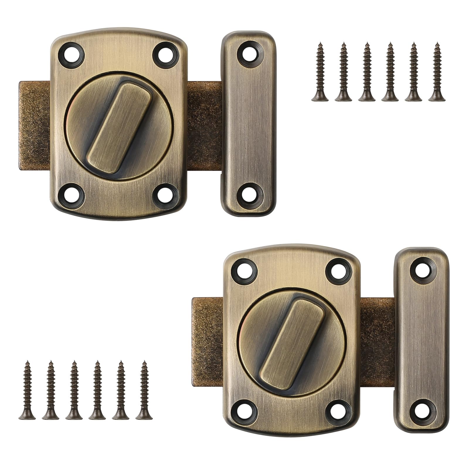 Omsscun 2 Pcs Rotate Door Locks, Rotate Gate Latches, Rotate Stainless Steel Bolt Lock with Screws for Bedroom Bathroom Toilet Doors (Bronze)
