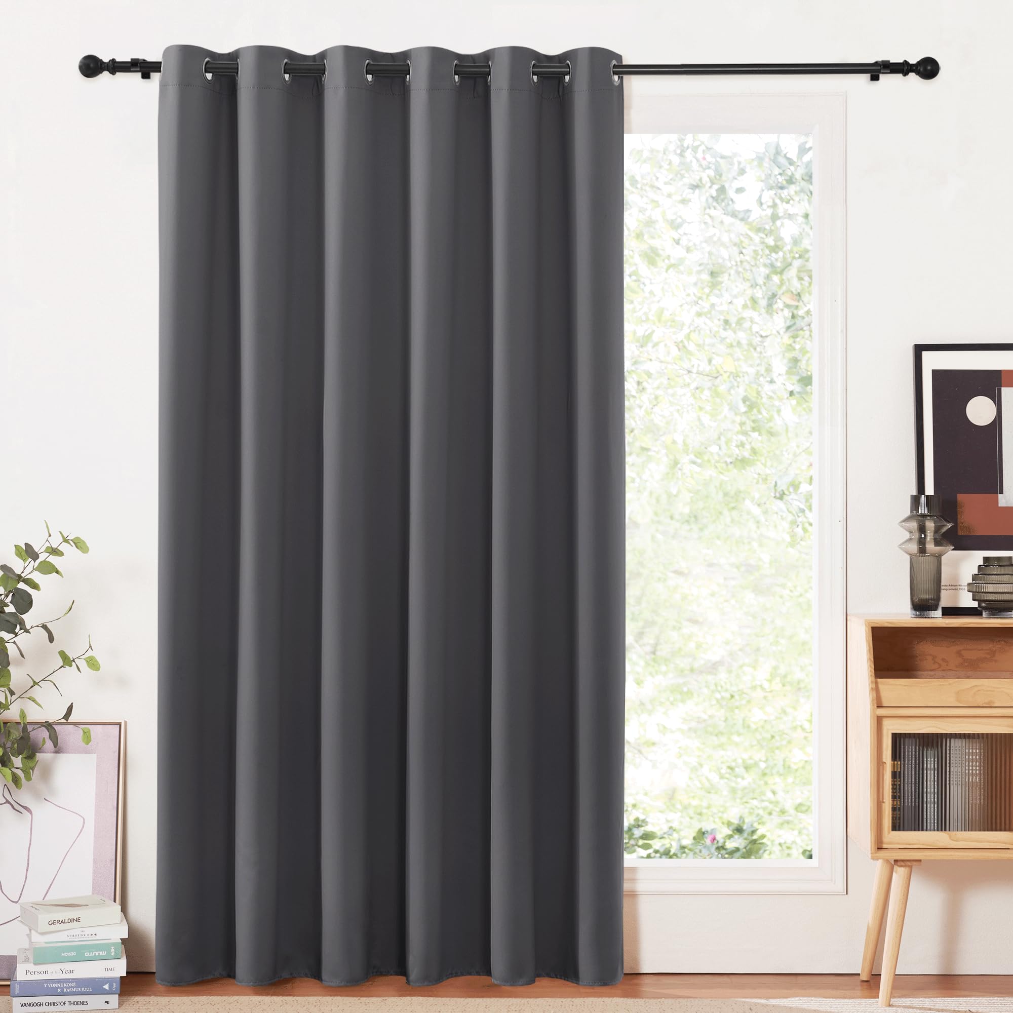 PONY DANCE Extra Long Blackout Curtain - Grey Eyelet Thermal Curtain for Living Room Decoration Bedroom Hotel Room Divider Drapery for Energy Saving, 1 Panel, 80 x 84 Inch (W x D), Grey