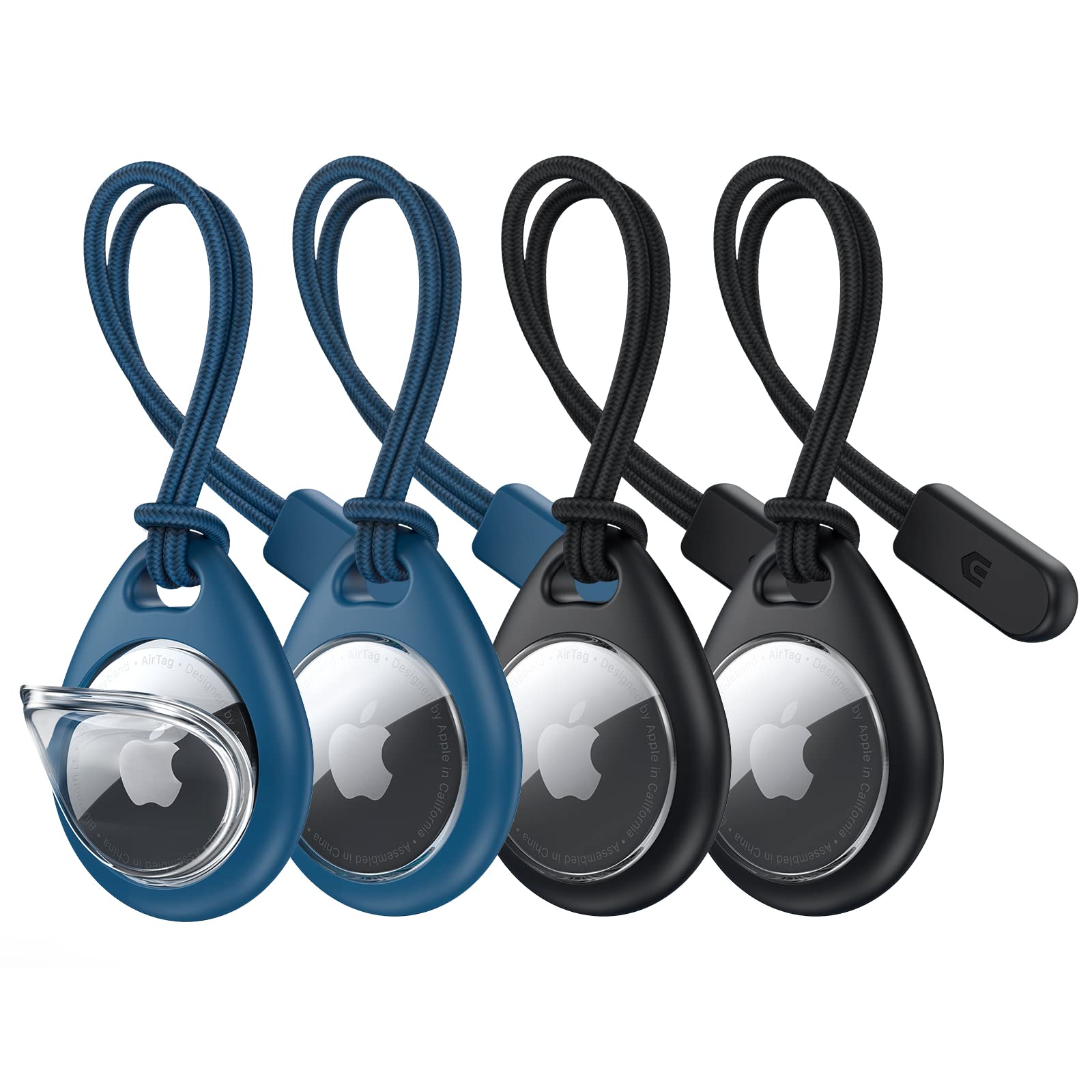 Photo 1 of (USED/FAIR) UNBREAKcable Apple AirTag Holder with Strap- 4 Pack [Fit Tightly Design] [Easy to Install] [Hold Air Tag Securely] Waterproof TPU Shell Protective Case with Nylon Keychain Strap(Black&Blue)