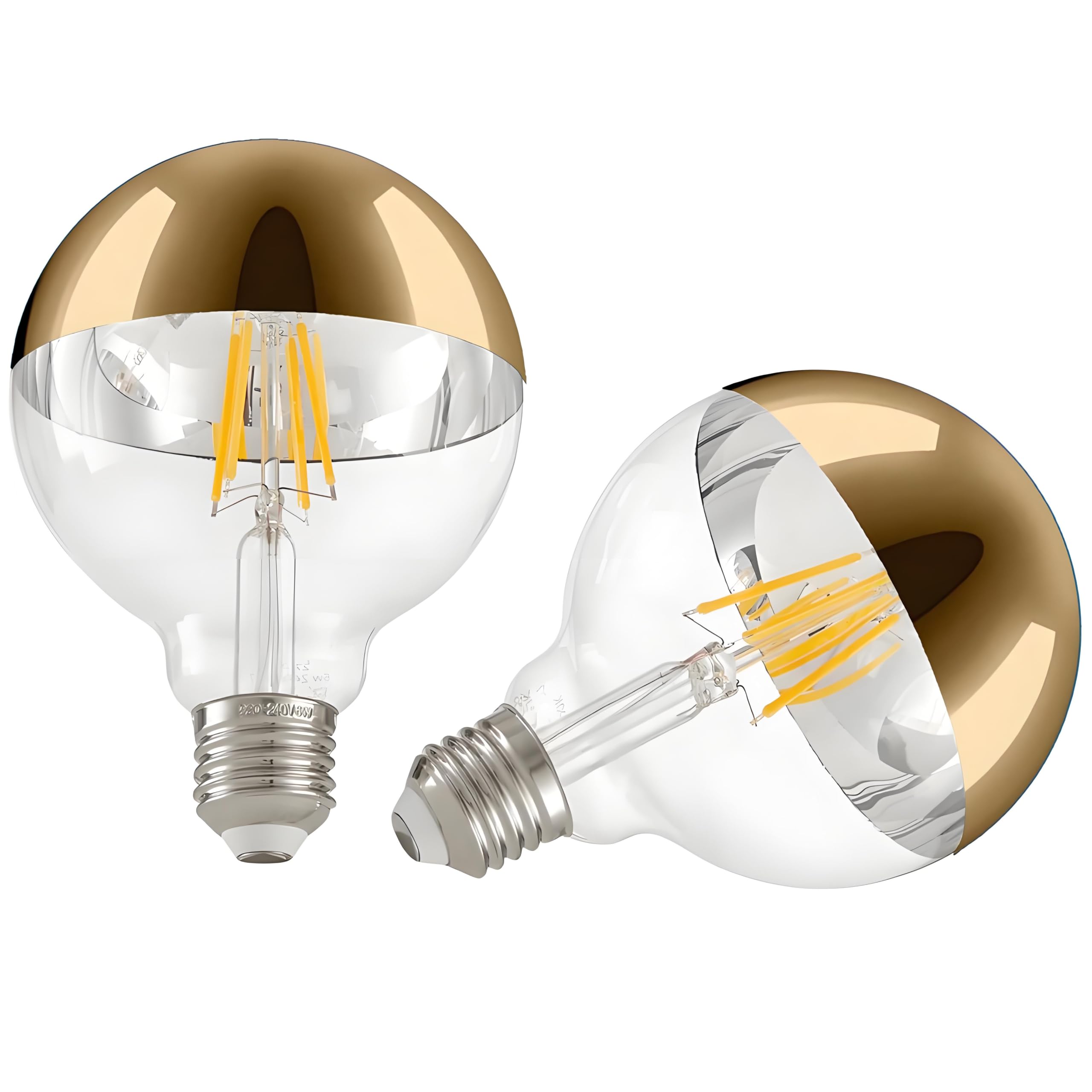 Vanpus E27 LED Bulb – 6W (60W Equivalent), Half Chrome & Golden Half-Plated, Vintage Edison Screw, Warm White 2700K, No Flicker Dimmable, ⌀95mm (2 Pack)​ — image 1
