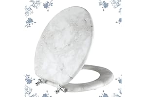 Round Marble Toilet Seat Natural Wood Toilet Seat with Zinc Alloy Hinges, Easy to Install also Easy to Clean, Anti-pinch Wooden Toilet Seat by Angol Shiold (Round, Gray)