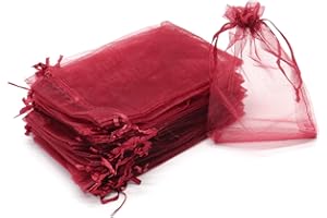 Bezall 50PCS 4x6 inch Organza Bags, Burgundy Sheer Wedding Favor Bags with Drawstring, Jewelry Pouches Party Festival Gift Ca