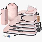 CherryNow Compression Packing Cubes, 7 Set Packing Cubes for Travel Women, Travel Essentials for Suitcase, Luggage Organizer Bags, Pink