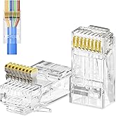 CableGeeker 100-Pack Cat 6 Pass-Through RJ45 Connectors, Gold Plated Cat6 Ends UTP Ethernet Cable Crimp Connectors Compatible