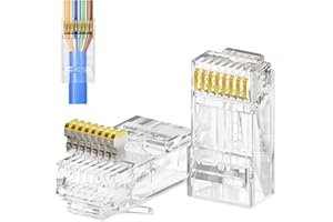 CableGeeker 100-Pack Cat 6 Pass-Through RJ45 Connectors, Gold Plated Cat6 Ends UTP Ethernet Cable Crimp Connectors Compatible