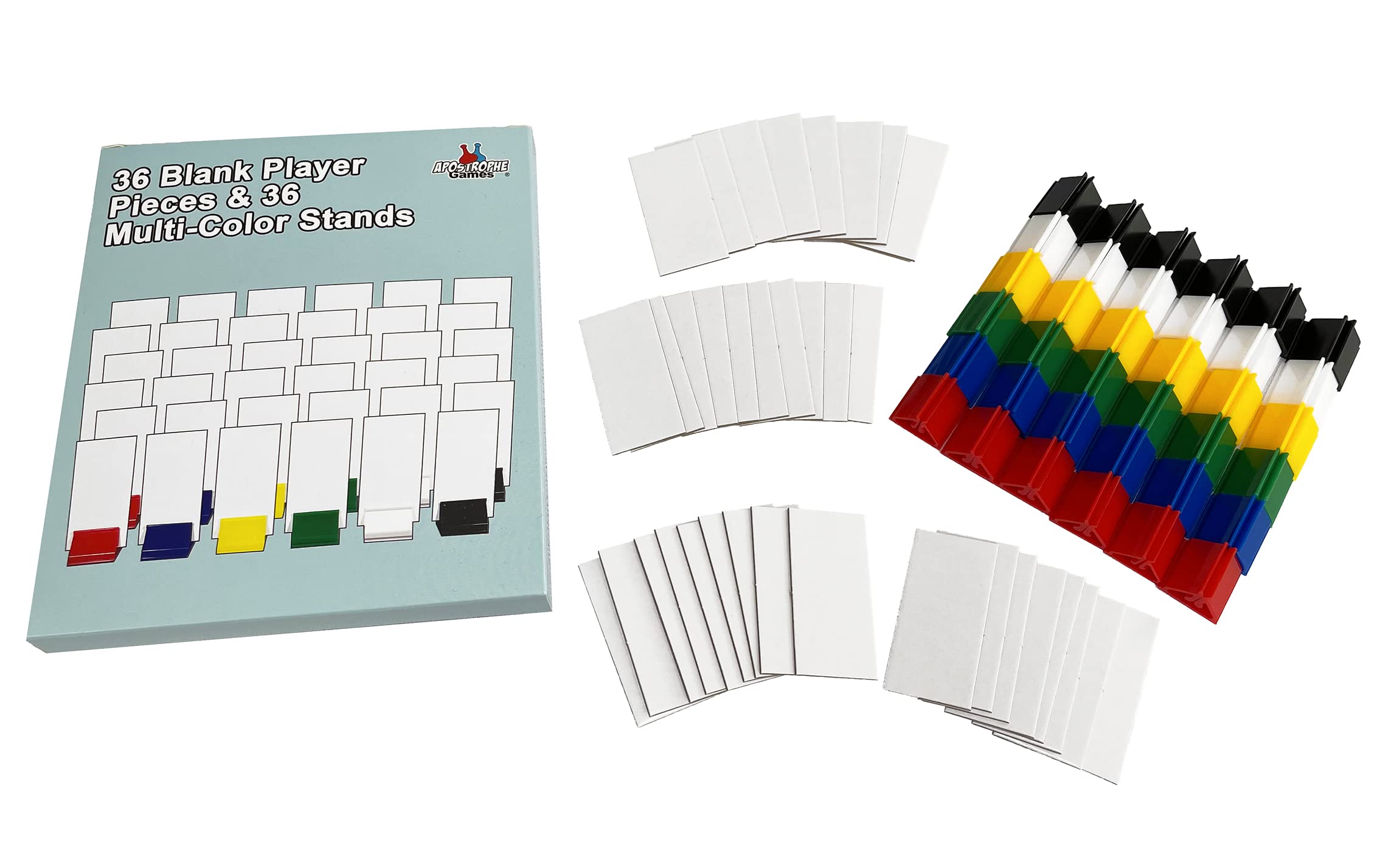 APOSTROPHE Games Blank Player Pieces with Multi-Color Stands (36 Player Pieces)