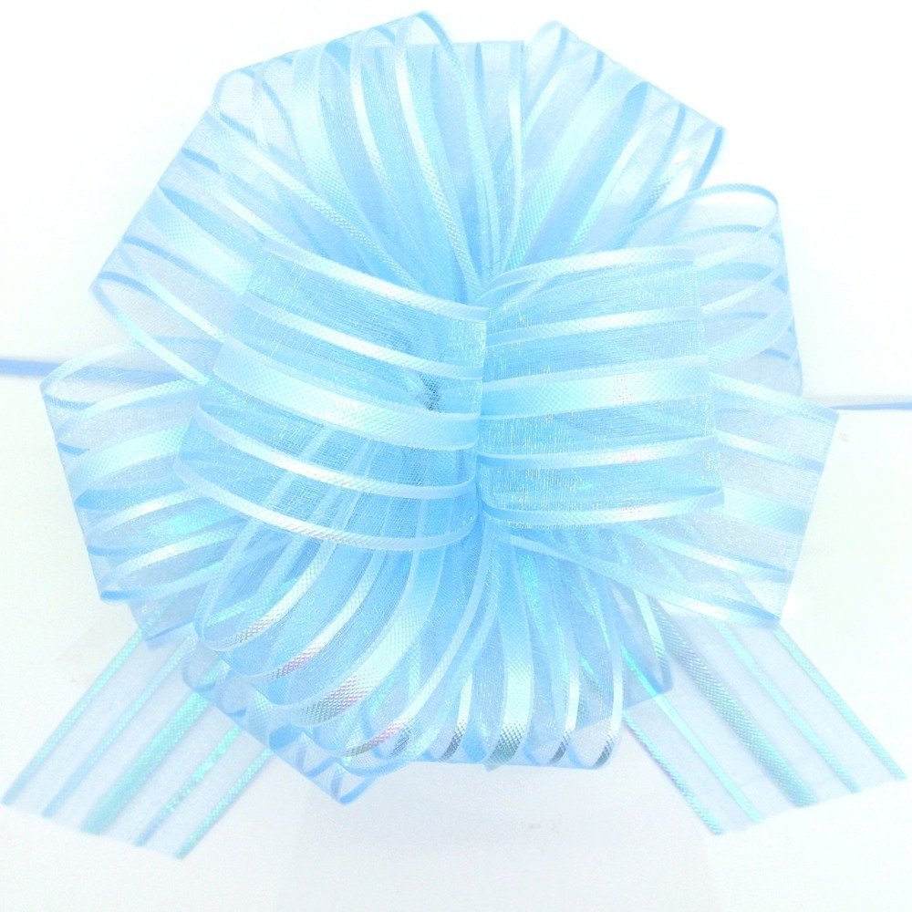 Photo 1 of FQTANJU Pull Bow, Large, Organza, 6 Inches, 5 Pieces, Light Blue