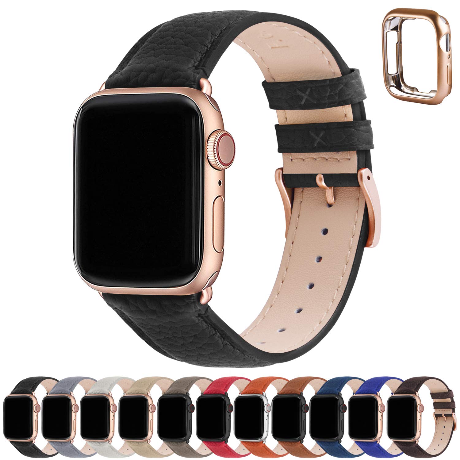 Fullmosa Leather Bands Compatible Apple Watch Band 38mm 40mm 41mm 42mm 44mm 45mm 49mm, Dressy Chic iWatch Strap with Case for iWatch Series 9 8 7 6 5 4 3 2 1 SE Ultra 2 1 for Women