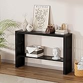 Bamboo 47.2" Narrow Console Table, 2-Tier Farmhouse Side Table, Rectangular Entryway Table, Modern Sofa Table Behind Couch with Storage Shelves for Entrance, Living Room, Hallway, Foyer (Black)