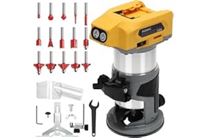 XGOBHC Router Tool with DW 20V Battery,Wood Router for 800W 30000 RPM，5 Variable Speeds Fixed Base Cordless Router,15PCS 1/4" Router Bits(Battery Not Included)