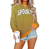 ASTANFY Halloween Sweatshirt Women Ghost Sweatshirts Cute Spooky Long Sleeve Shirt Halloween Spooky Pullover Top