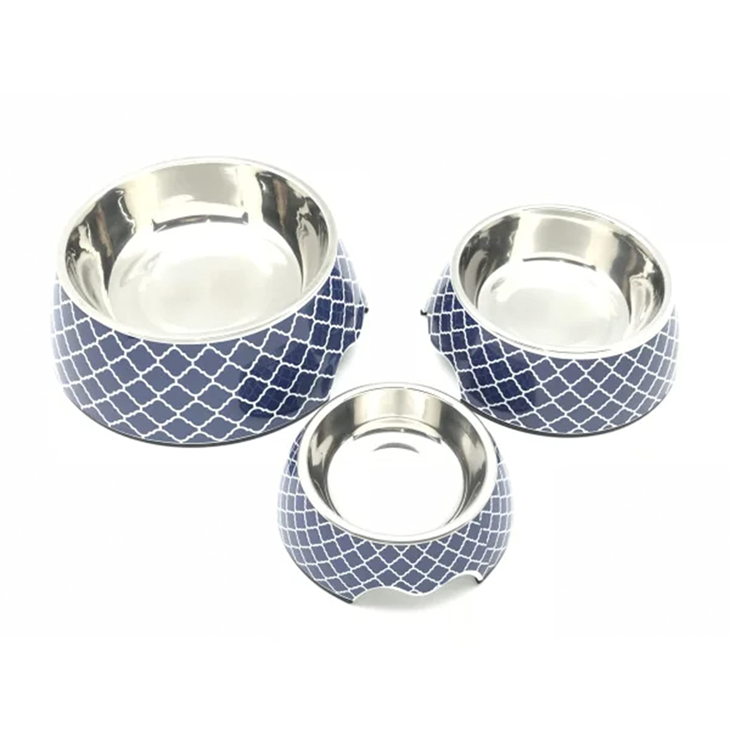 CHIARA Stainless Steel Feeding Bowl 11 cm (Stainless Steel Bowl with Trendy Look, Dishwasher Safe and Easy to Clean, with Non-Slip Edge, Melamine Casing), Pattern: Blue