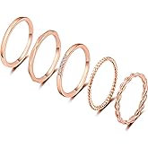 ZOERAY 5 PCS 14K Gold Plated Gold Stacking Rings for Women Knuckle Rings Filled Fashion Plain Band Rings Thin Silver Comfort Fit Size 5 to 9