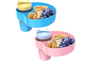 2PCS Resptasski Car Seat Cup Holder Snack Tray for Kids – Travel Tray for Car, Booster, Stroller, Outdoor Kit. Universal Adjustable Tray with Detachable Base for Snacks, Toys, Food (Sky Blue & Pink)