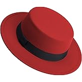 Classic Fedora Hat Flat Top Hat Felt Pork Pie Hat Wide Brim Church Derby Cap for Women and Men