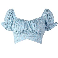 COOUFE Women's Crop Tops Ruffle Short Sleeve Tie