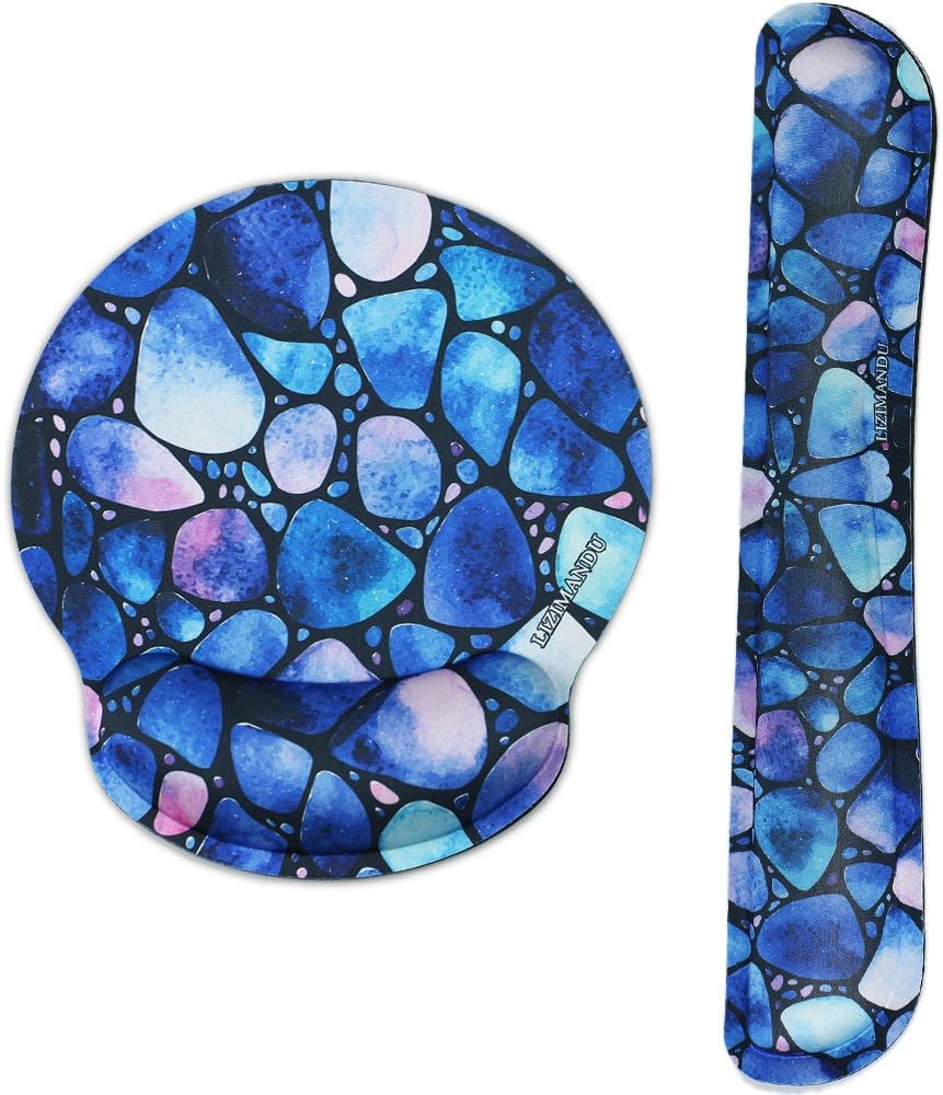 Lizimandu Keyboard Wrist Rest Pad and Mouse Wrist Rest Support Mouse Pad - Ergonomic Support - Premium Quality Foam Durable Comfortable Lightweight for Easy Typing Pain Relief (Blue Little Stone)