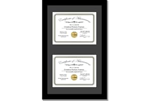 CREATIVE PICTURE FRAMES CreativePF [16x24bk-b] Black Vertical Double Diploma Frame with 2 opening Black Mat, Holds 2-11x14-inch Documents with Wall Hanger