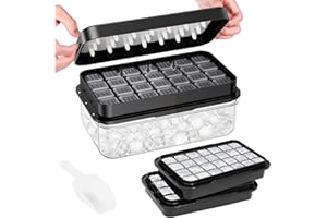 Ice Cube Tray with Lid and Bin, PHINOX 56 pcs Ice Trays for Freezer, Ice Cube Trays for Freezer with 2 Trays, Container, Lid 