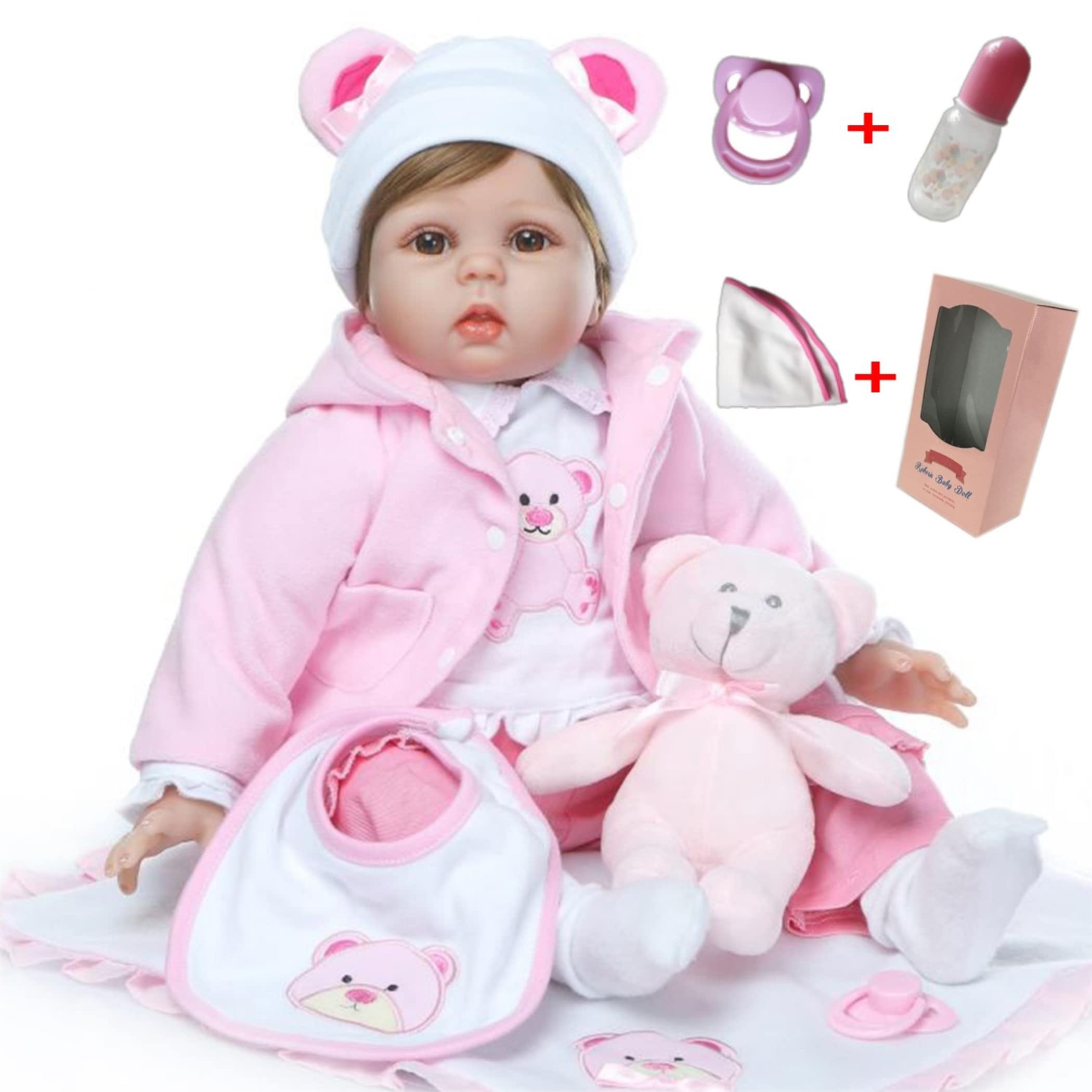 antboat Cute 22 Inch 55cm Reborn Dolls Baby Girls Soft Silicone Vinyl Real Life Handmade Newborn Reborn Baby Toddler Baby Toys Best Xmas Gifts Reborn Babies