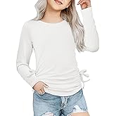 Arshiner Girls Long Sleeve Shirts Ruched Knot Side Tunic Blouse Tee Tops