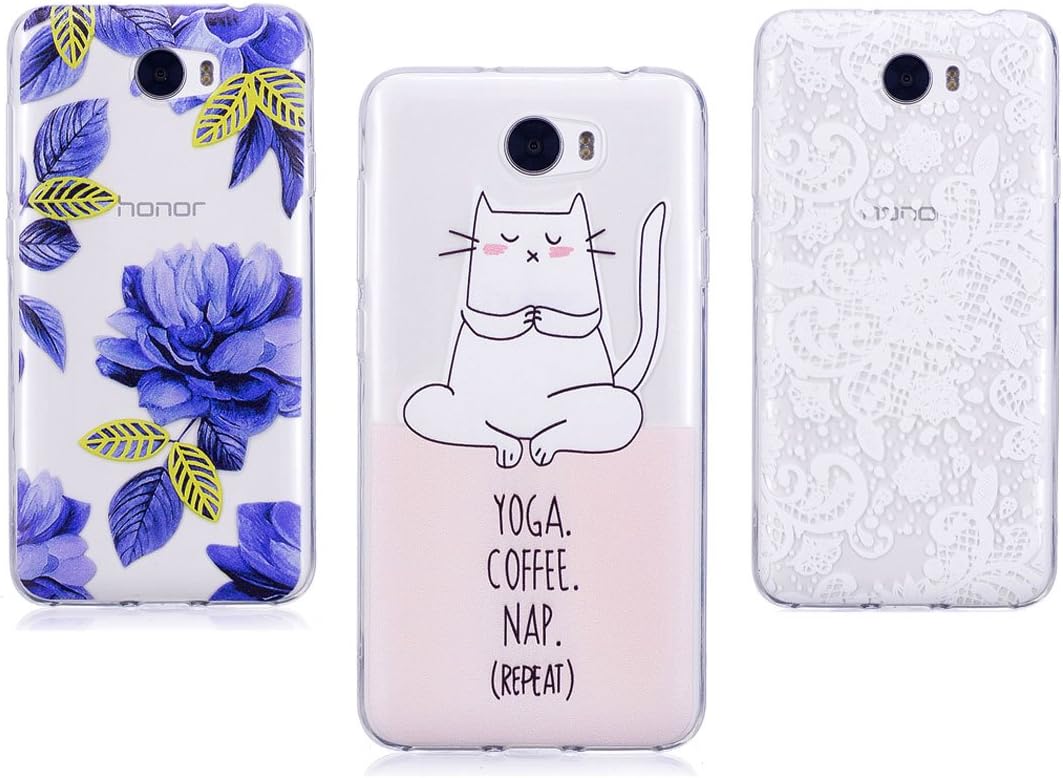EarthNanLiuPowerTu Silicon Case for HUAWEI Y52 y5ii Y5 II 2 (cun-l21) cun-l01 Slim Rubber Silicone Gel Soft TPU Fantasy 3D Embossed Clear Background (Lace& Flower & Cat Girl Fashion Boy
