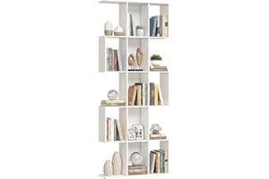 HOMCOM 5-Tier Bookshelf, S Shaped Geometric Bookcase with 15 Compartments, Modern Narrow Freestanding Display Shelf Unit for 
