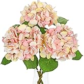 Pink Artificial Hydrangea Flowers 18.8 Inch Long with 6 Inch Full Realistic Bloom Lifelike Silk Faux Hydrangea Stems for Wedding Bouquet, Table Centerpieces, Party Decor, Home Indoor Decoration