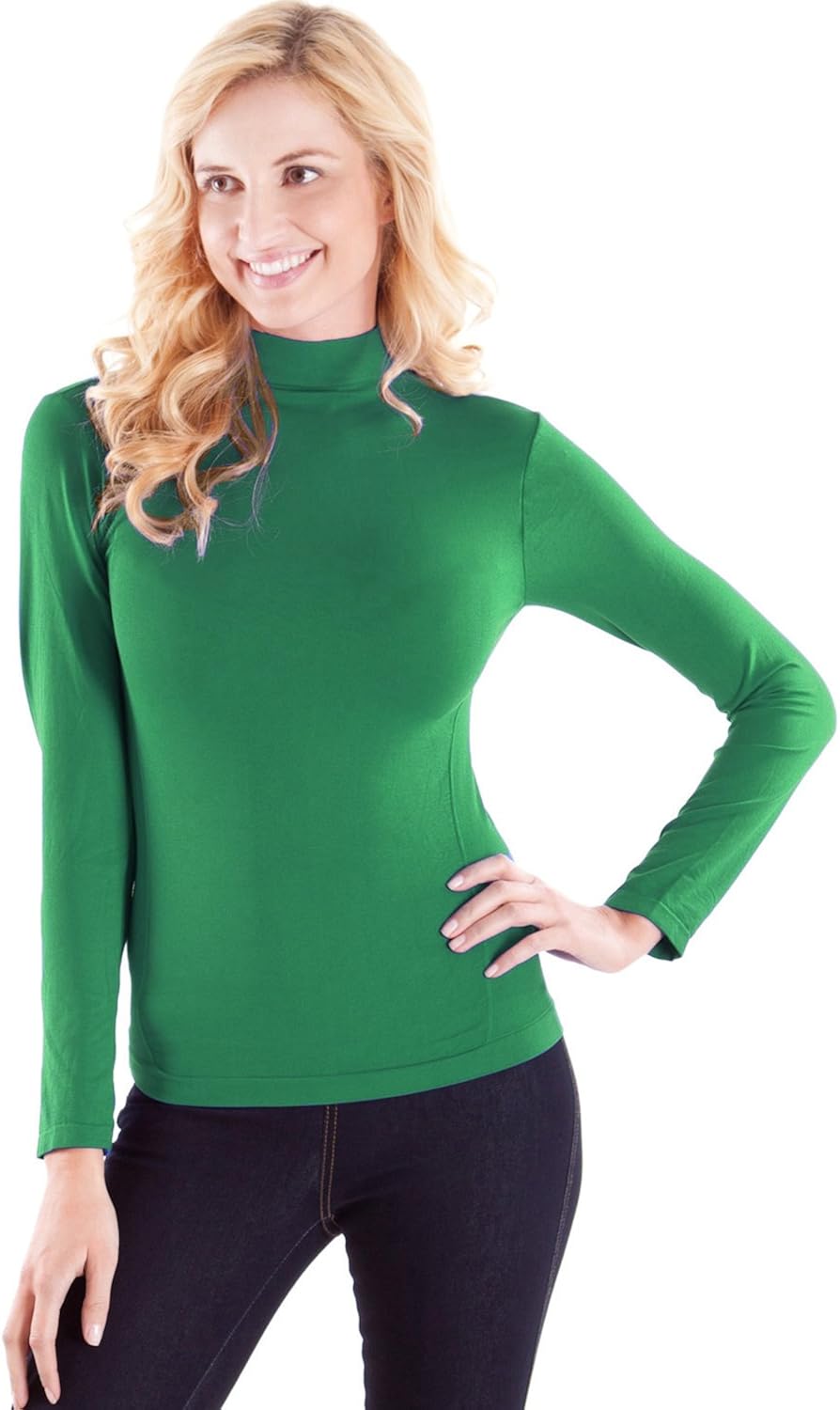 Ladies Kelly Green Seamless Long Sleeve Turtleneck Top at Amazon Womenâs Clothing store